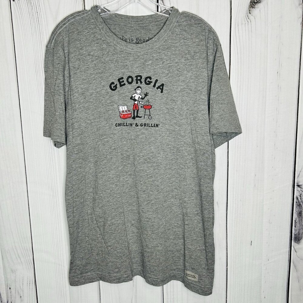 Life Is Good Vintage Mens Sz M T-Shirt GEORGIA Chillin’ & Grillin’ Grey